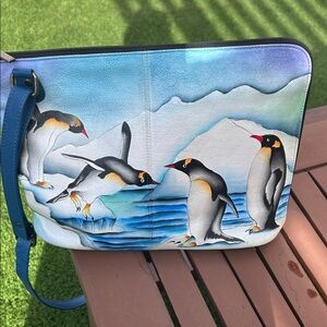 Artistic Penguin Shoulder Bag in Blue by Anuschka